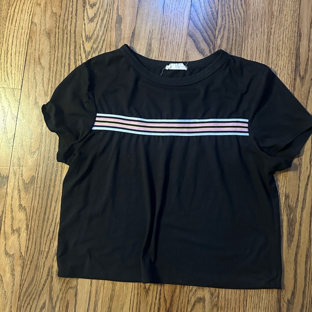 Basic Black Rainbow Stripe Detailing Crop Top Size Medium
